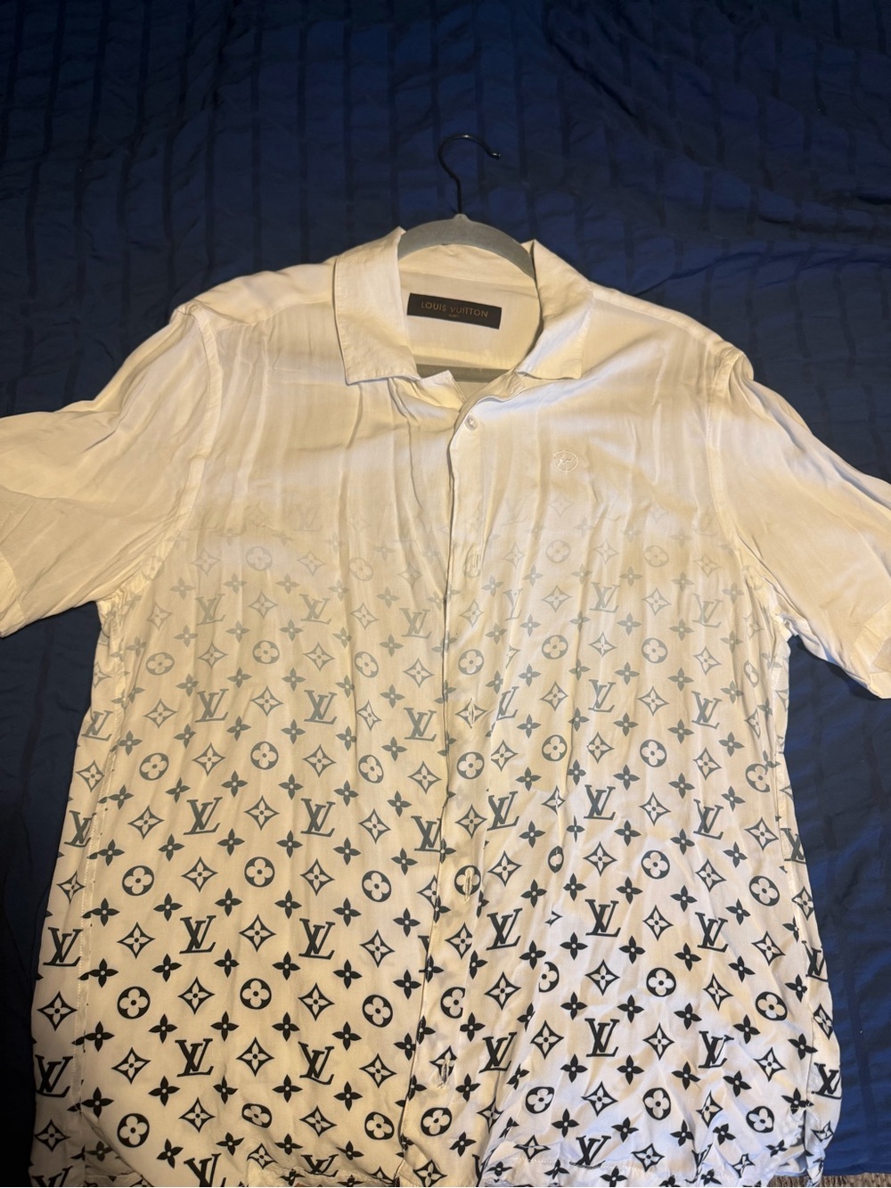 Louis Vuitton White Short Sleeve Logo-Print Button Down Shirt